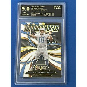 2020 Panini Select JUSTIN HERBERT RC Turbocharged T24 Chargers RC Card Graded 9